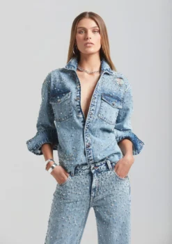 Doreen Crystal Embellished Denim Shirt